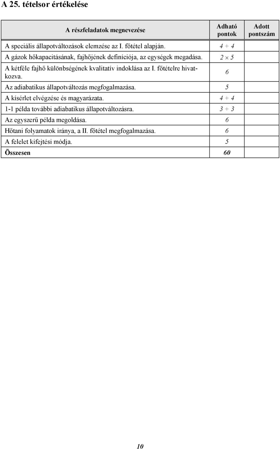 főtételre hivatkozva. Az adiabatikus állapotváltozás megfogalmazása. 5 A kísérlet elvégzése és magyarázata.