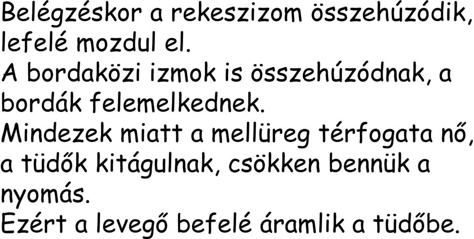 Mindezek miatt a mellüreg térfogata nő, a tüdők kitágulnak,