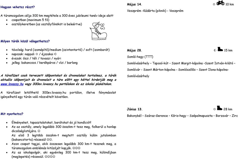 távolság: hard (izomépítő)/medium (szintentartó) / soft (izombarát) napszak: nappali / éjszakai évszak: őszi / téli / tavaszi / nyári jelleg: bakancsos / kerékpáros / vízi / barlang Május 28.