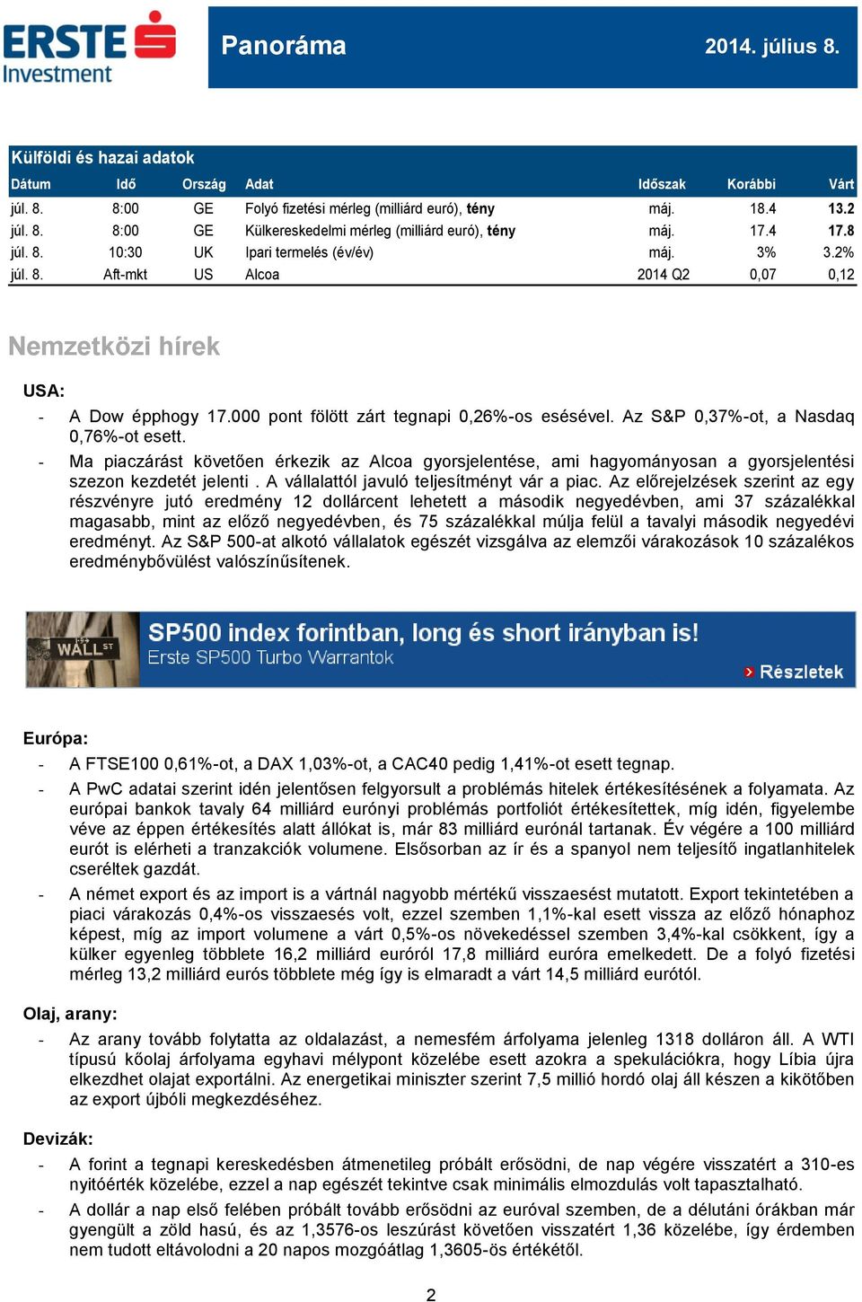 Az S&P 0,37%-ot, a Nasdaq 0,76%-ot esett. - Ma piaczárást követően érkezik az Alcoa gyorsjelentése, ami hagyományosan a gyorsjelentési szezon kezdetét jelenti.