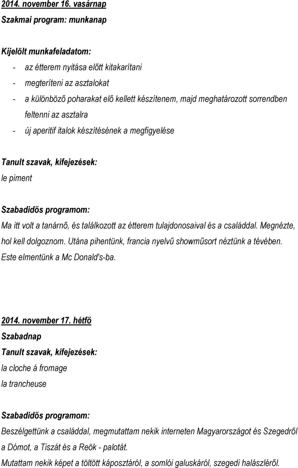 aperitif italok készítésének a megfigyelése le piment Ma itt volt a tanárnő, és találkozott az étterem tulajdonosaival és a családdal. Megnézte, hol kell dolgoznom.
