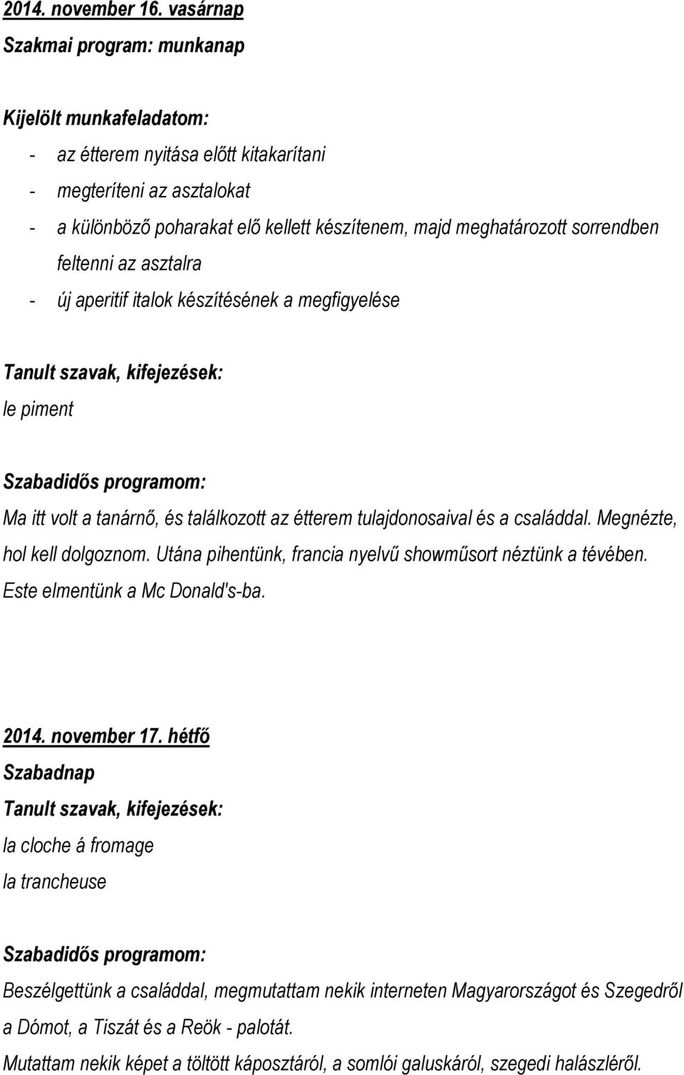 aperitif italok készítésének a megfigyelése le piment Ma itt volt a tanárnő, és találkozott az étterem tulajdonosaival és a családdal. Megnézte, hol kell dolgoznom.