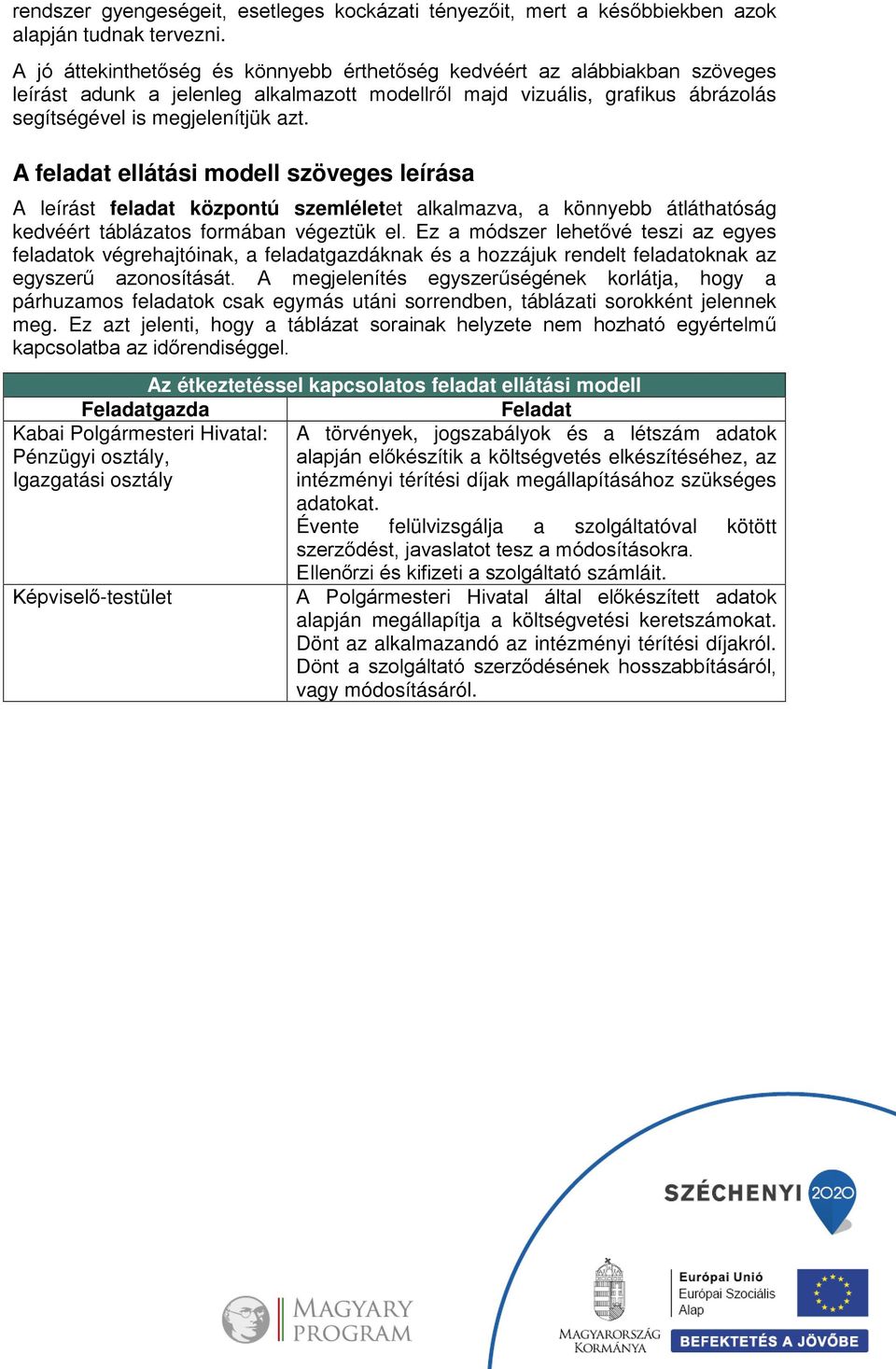 A feladat ellátási modell szöveges leírása A leírást feladat központú szemléletet alkalmazva, a könnyebb átláthatóság kedvéért táblázatos formában végeztük el.