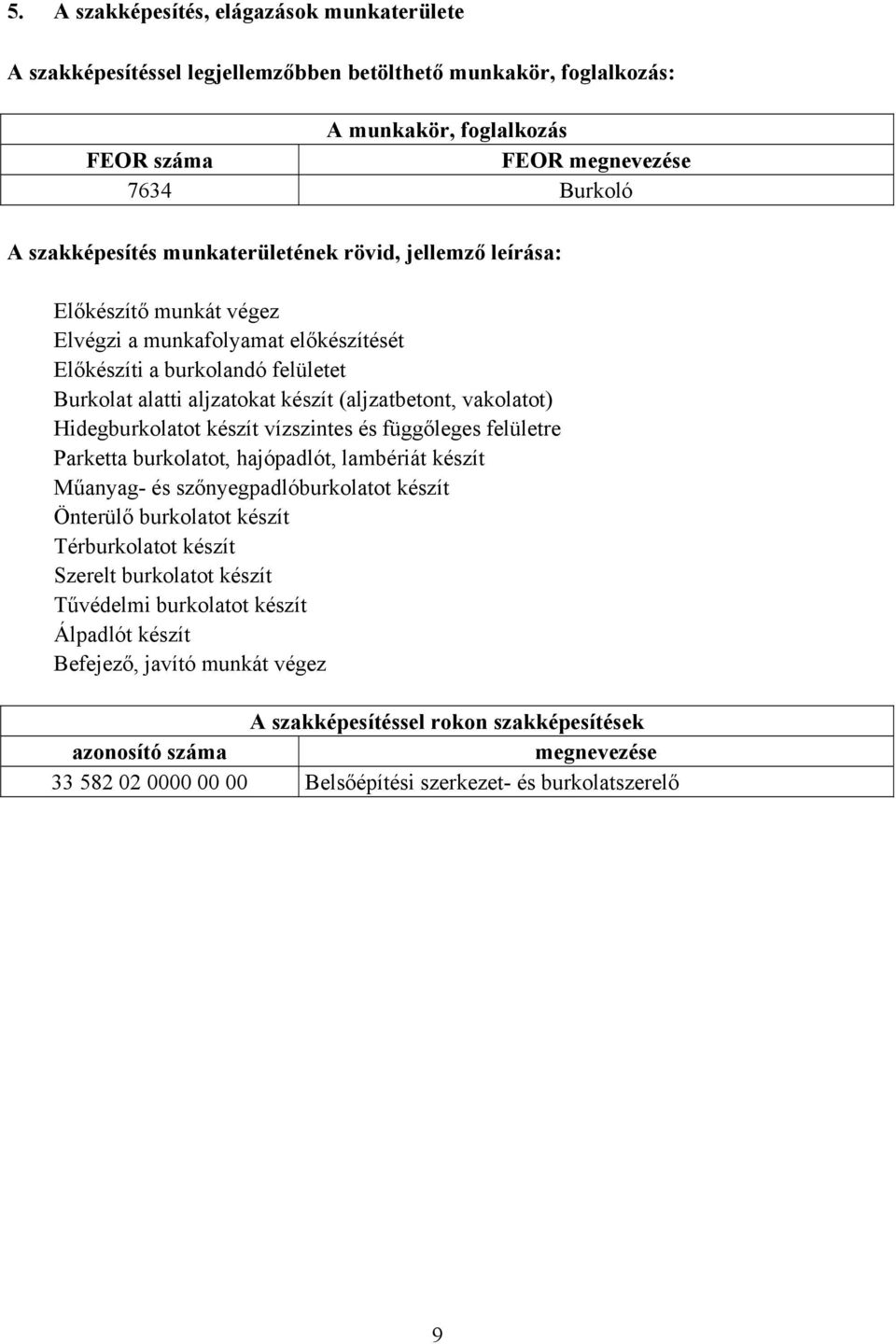 Hidegburkolatot készít vízszintes és függőleges felületre Parketta burkolatot, hajópadlót, lambériát készít Műanyag és szőnyegpadlóburkolatot készít Önterülő burkolatot készít Térburkolatot készít