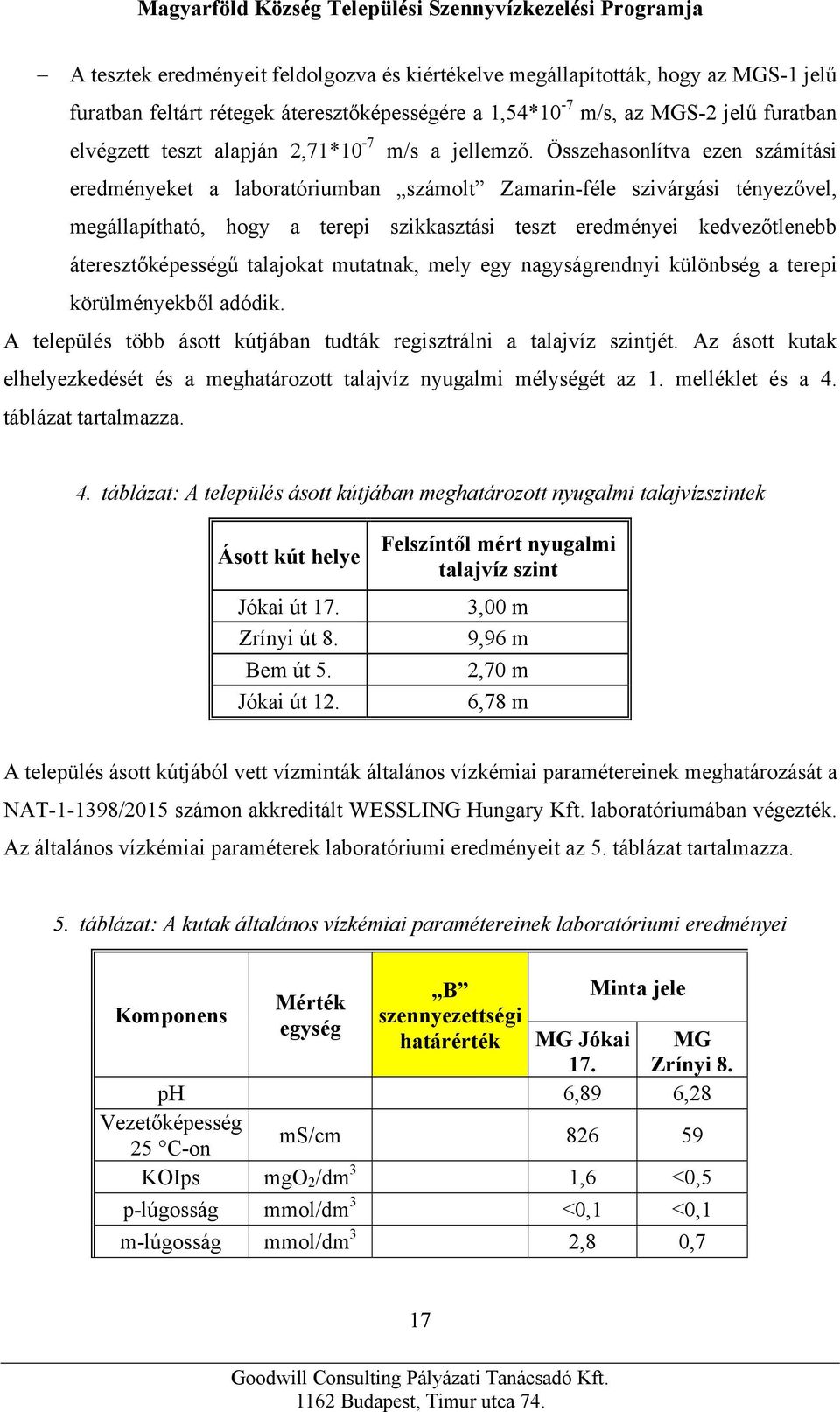 Összehasonlítva ezen számítási eredményeket a laboratóriumban számolt Zamarin-féle szivárgási tényezővel, megállapítható, hogy a terepi szikkasztási teszt eredményei kedvezőtlenebb áteresztőképességű