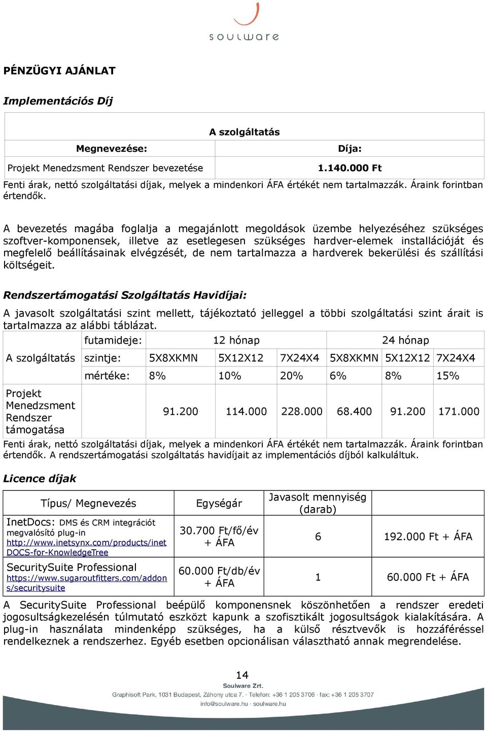 A bevezetés magába foglalja a megajánlott megoldások üzembe helyezéséhez szükséges szoftver-komponensek, illetve az esetlegesen szükséges hardver-elemek installációját és megfelelő beállításainak