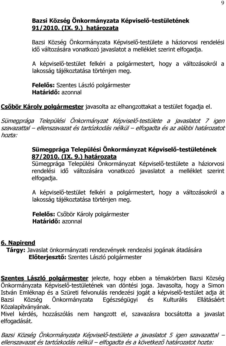 Sümegprága Települési Önkormányzat Képviselő-testülete a javaslatot 7 igen szavazattal ellenszavazat és tartózkodás nélkül elfogadta és az alábbi határozatot hozta: Sümegprága Települési Önkormányzat
