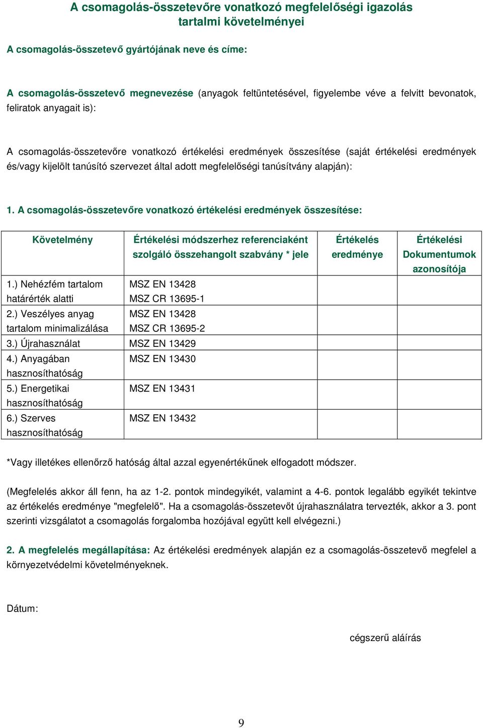 által adott megfelelıségi tanúsítvány alapján): 1.