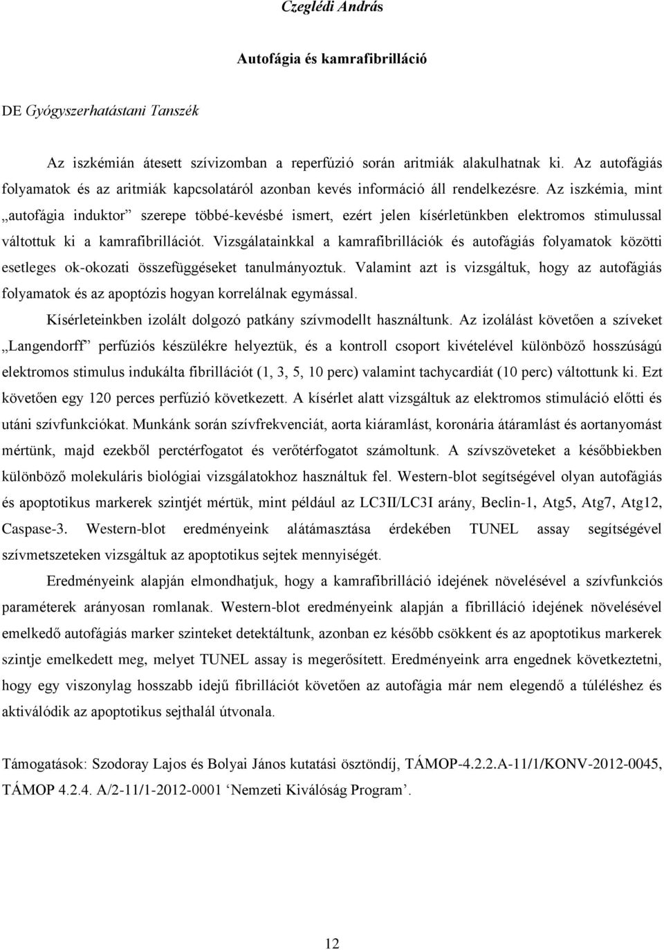 Az iszkémia, mint autofágia induktor szerepe többé-kevésbé ismert, ezért jelen kísérletünkben elektromos stimulussal váltottuk ki a kamrafibrillációt.