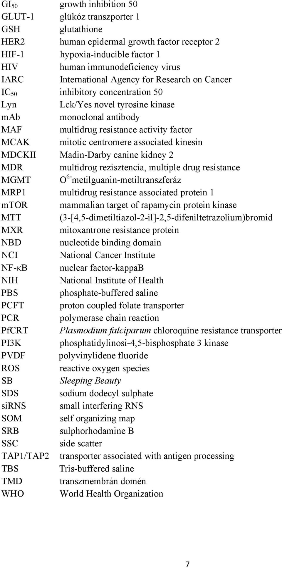 centromere associated kinesin MDCKII Madin-Darby canine kidney 2 MDR multidrog rezisztencia, multiple drug resistance MGMT O 6- metilguanin-metiltranszferáz MRP1 multidrug resistance associated