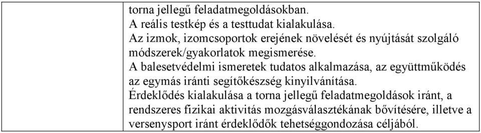 A balesetvédelmi ismeretek tudatos alkalmazása, az együttmőködés az egymás iránti segítıkészség kinyilvánítása.