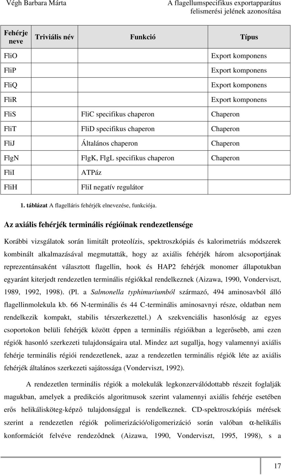 Az axiális fehérjék terminális régióinak rendezetlensége Korábbi vizsgálatok során limitált proteolízis, spektroszkópiás és kalorimetriás módszerek kombinált alkalmazásával megmutatták, hogy az