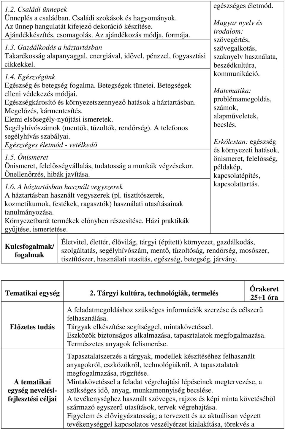 Betegségek elleni védekezés módjai. Egészségkárosító és környezetszennyező hatások a háztartásban. Megelőzés, kármentesítés. Elemi elsősegély-nyújtási ismeretek.