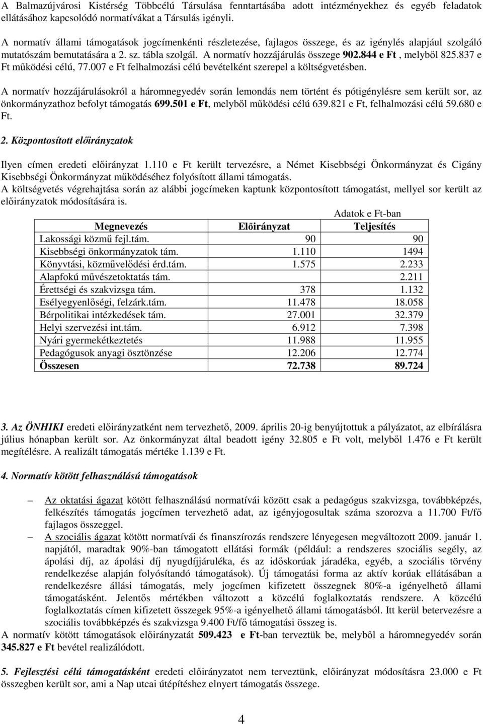 844 e Ft, melybıl 825.837 e Ft mőködési célú, 77.7 e Ft felhalmozási célú bevételként szerepel a költségvetésben.