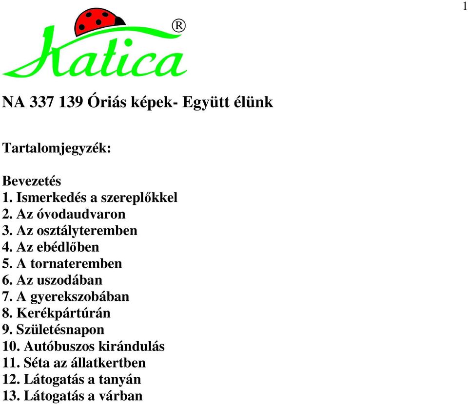 A tornateremben 6. Az uszodában 7. A gyerekszobában 8. Kerékpártúrán 9.