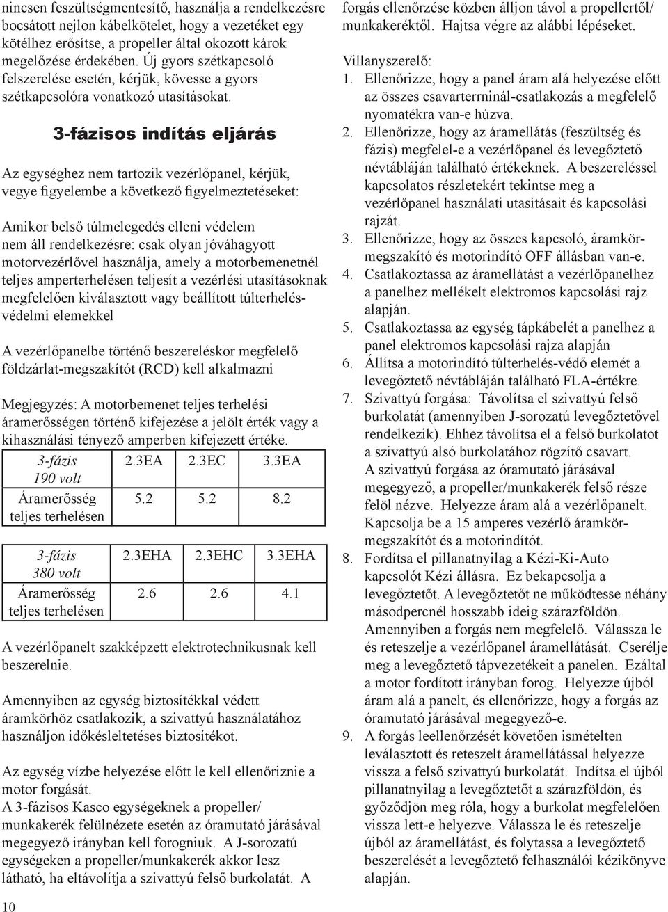 3-fázisos indítás eljárás Az egységhez nem tartozik vezérlőpanel, kérjük, vegye figyelembe a következő figyelmeztetéseket: Amikor belső túlmelegedés elleni védelem nem áll rendelkezésre: csak olyan