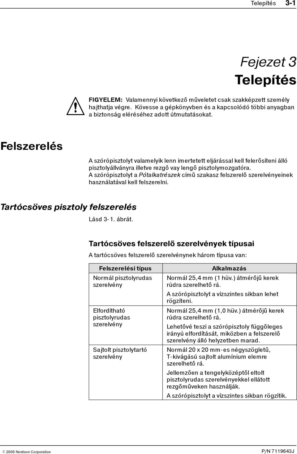 Felszerelés A szórópisztolyt valamelyik lenn imertetett eljárással kell felerősíteni álló pisztolyállványra illetve rezgő vay lengő pisztolymozgatóra.