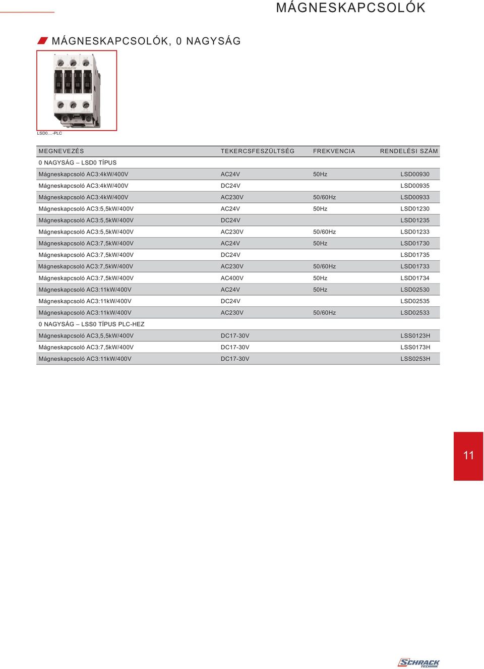 AC3:4kW/400V AC230V 50/60Hz LSD00933 Mágneskapcsoló AC3:5,5kW/400V AC24V 50Hz LSD01230 Mágneskapcsoló AC3:5,5kW/400V DC24V LSD01235 Mágneskapcsoló AC3:5,5kW/400V AC230V 50/60Hz LSD01233