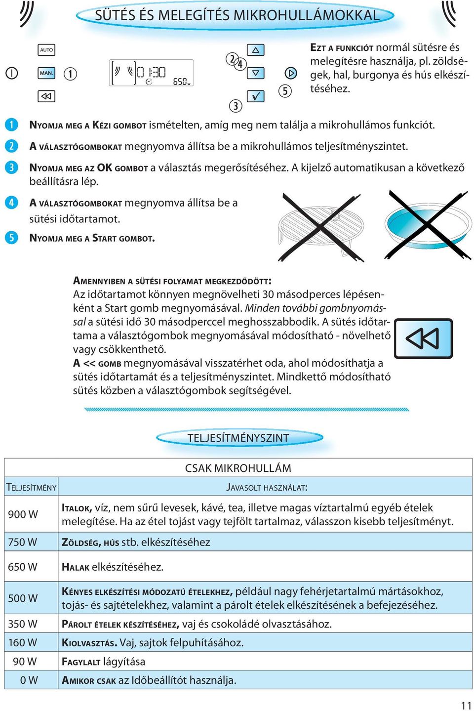 EZT A FUNKCIÓT normál sütésre és melegítésre használja, pl. zöldségek, hal, burgonya és hús elkészítéséhez.