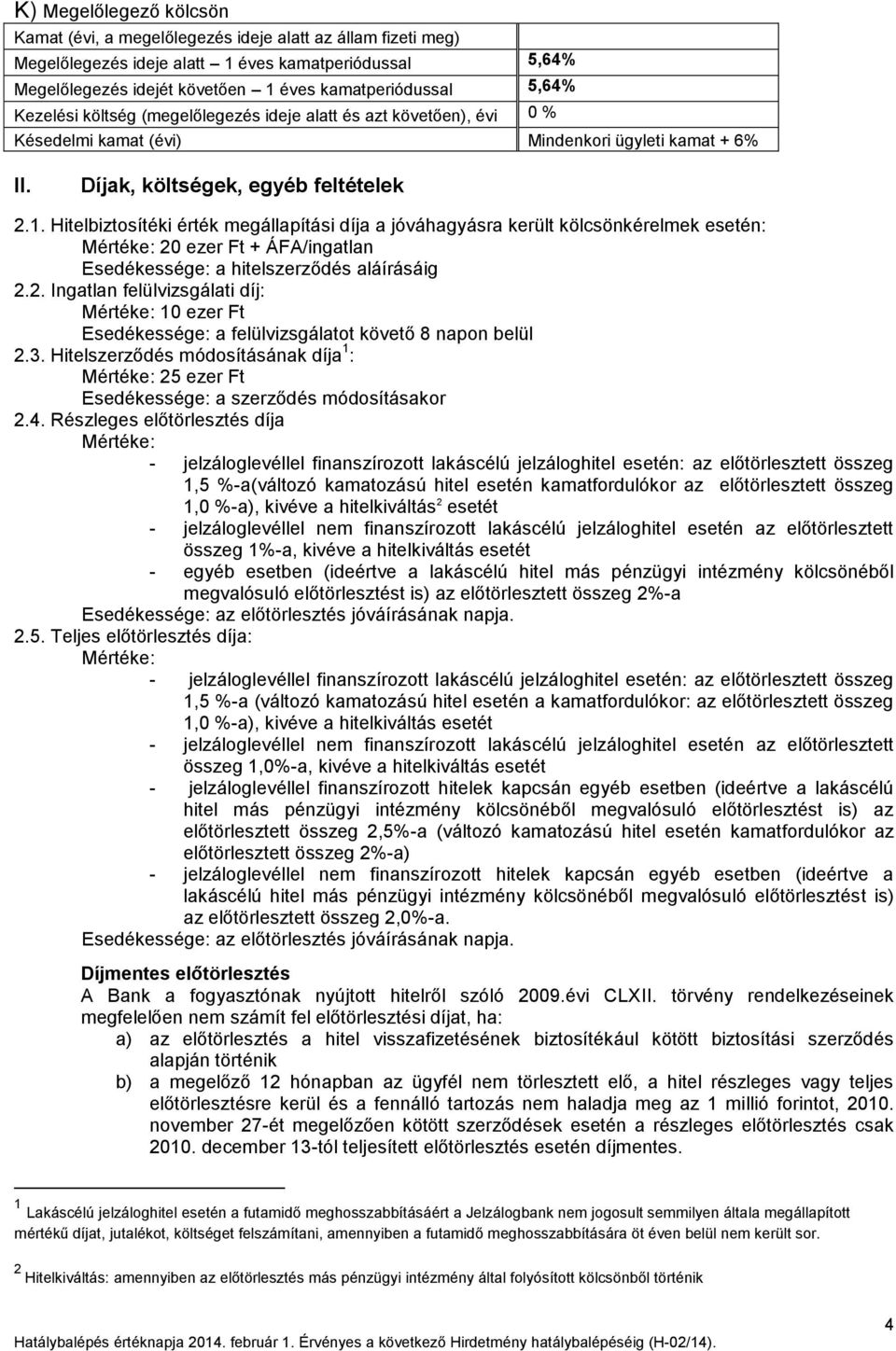 Hitelbiztosítéki érték megállapítási díja a jóváhagyásra került kölcsönkérelmek esetén: Mértéke: 20