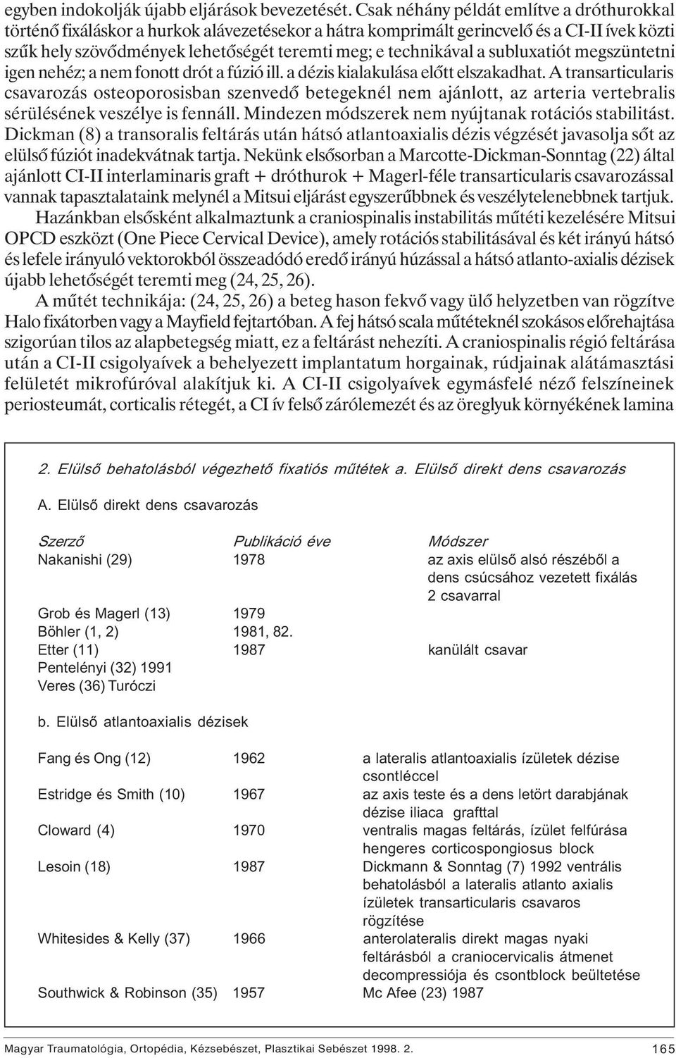 a subluxatiót megszüntetni igen nehéz; a nem fonott drót a fúzió ill. a dézis kialakulása elôtt elszakadhat.