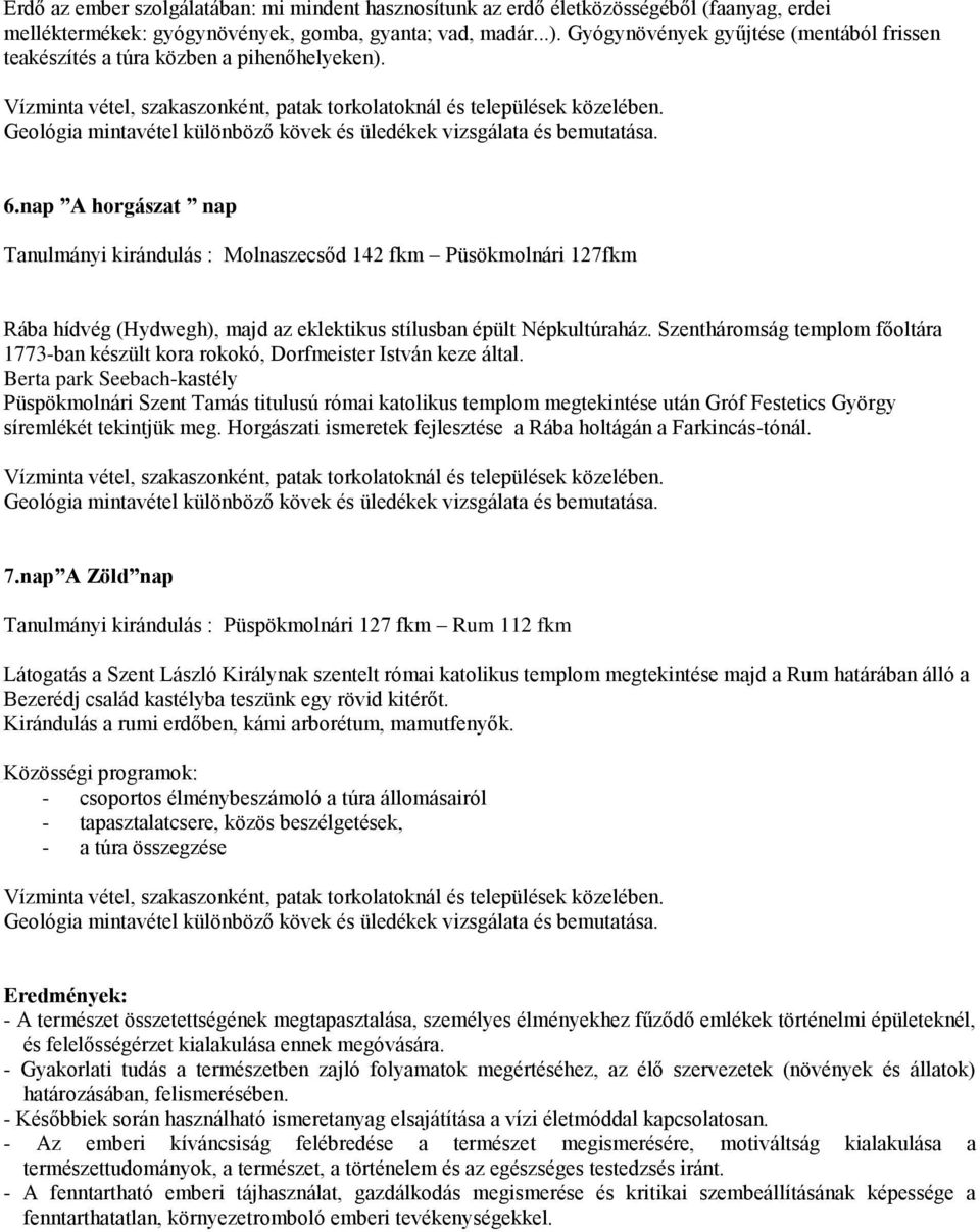 nap A horgászat nap Tanulmányi kirándulás : Molnaszecsőd 142 fkm Püsökmolnári 127fkm Rába hídvég (Hydwegh), majd az eklektikus stílusban épült Népkultúraház.