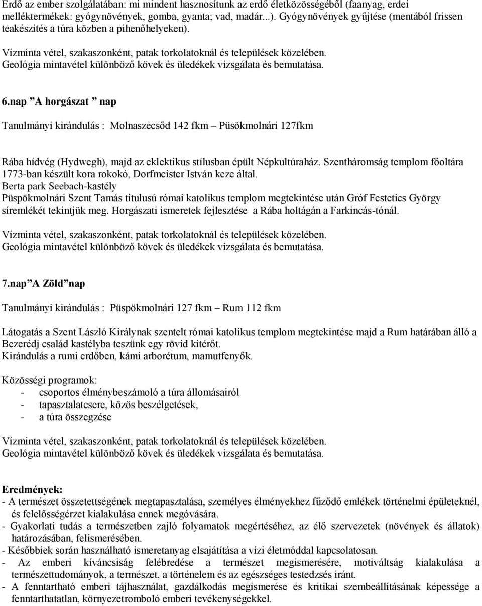 nap A horgászat nap Tanulmányi kirándulás : Molnaszecsőd 142 fkm Püsökmolnári 127fkm Rába hídvég (Hydwegh), majd az eklektikus stílusban épült Népkultúraház.