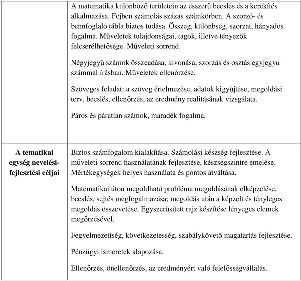 Négyjegyű számok összeadása, kivonása, szorzás és osztás egyjegyű számmal írásban. Műveletek ellenőrzése.