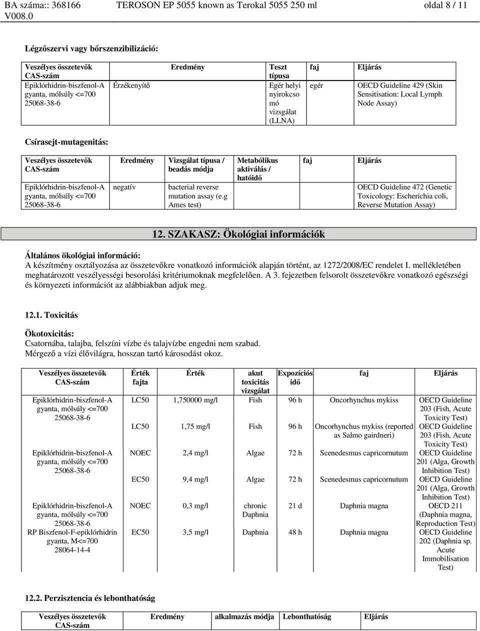 Vizsgálat típusa / beadás módja negatív bacterial reverse mutation assay (e.