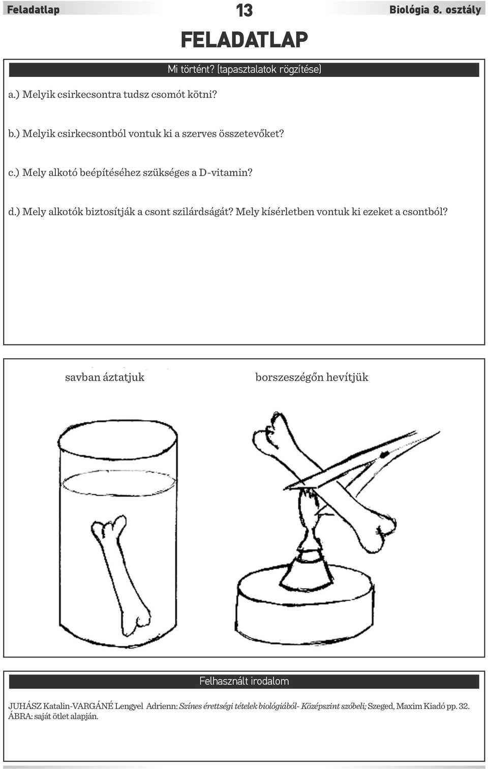 ) Mely alkotók biztosítják a csont szilárdságát? Mely kísérletben vontuk ki ezeket a csontból?