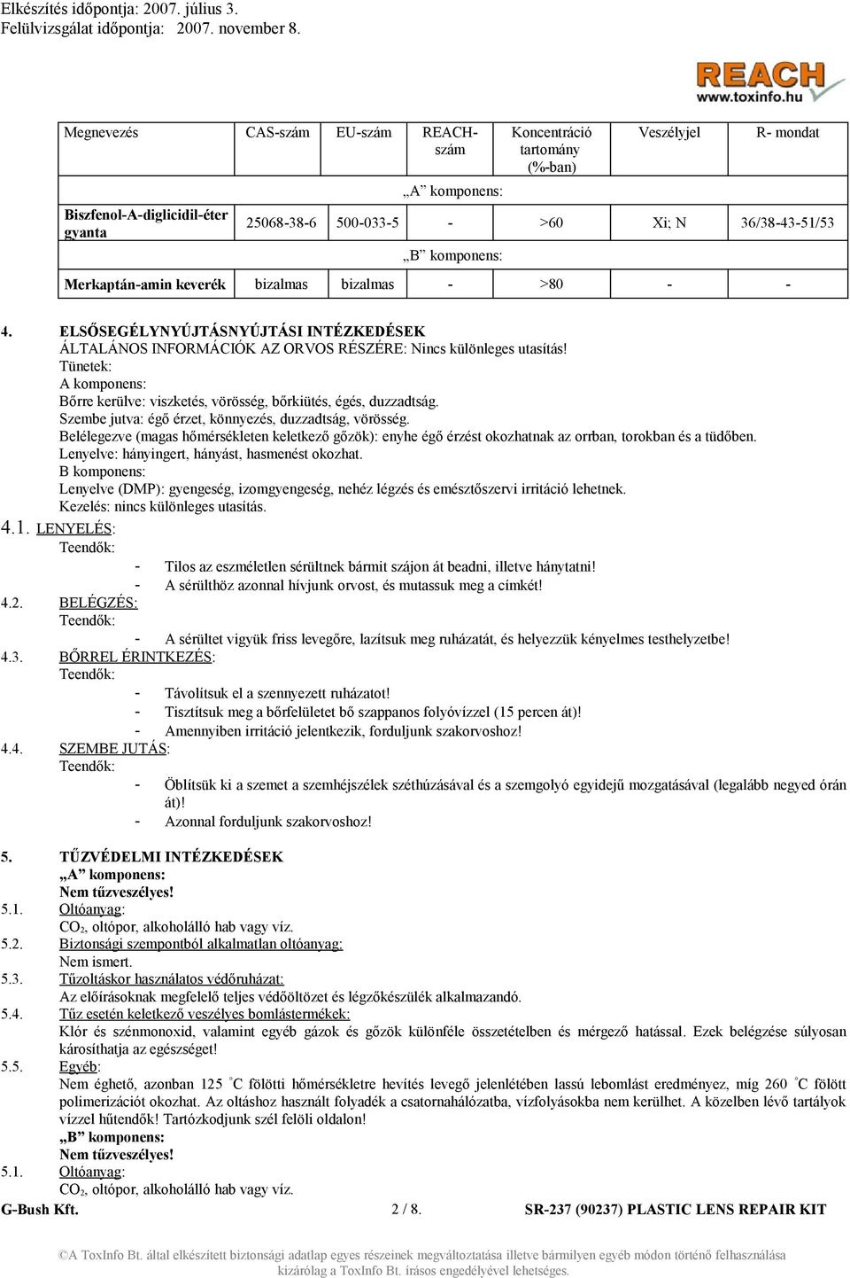 Tünetek: A komponens: Bőrre kerülve: viszketés, vörösség, bőrkiütés, égés, duzzadtság. Szembe jutva: égő érzet, könnyezés, duzzadtság, vörösség.