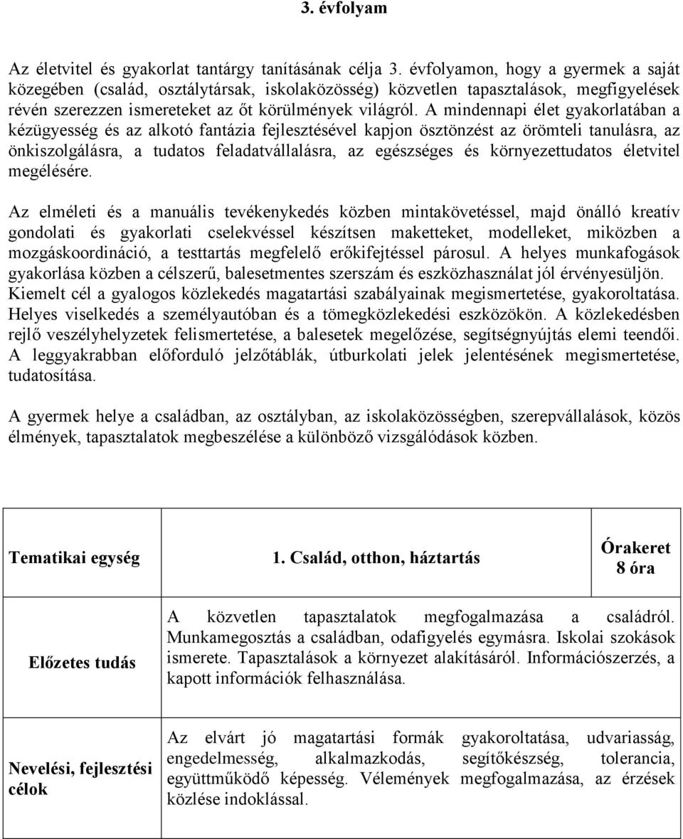 A mindennapi élet gyakorlatában a kézügyesség és az alkotó fantázia fejlesztésével kapjon ösztönzést az örömteli tanulásra, az önkiszolgálásra, a tudatos feladatvállalásra, az egészséges és