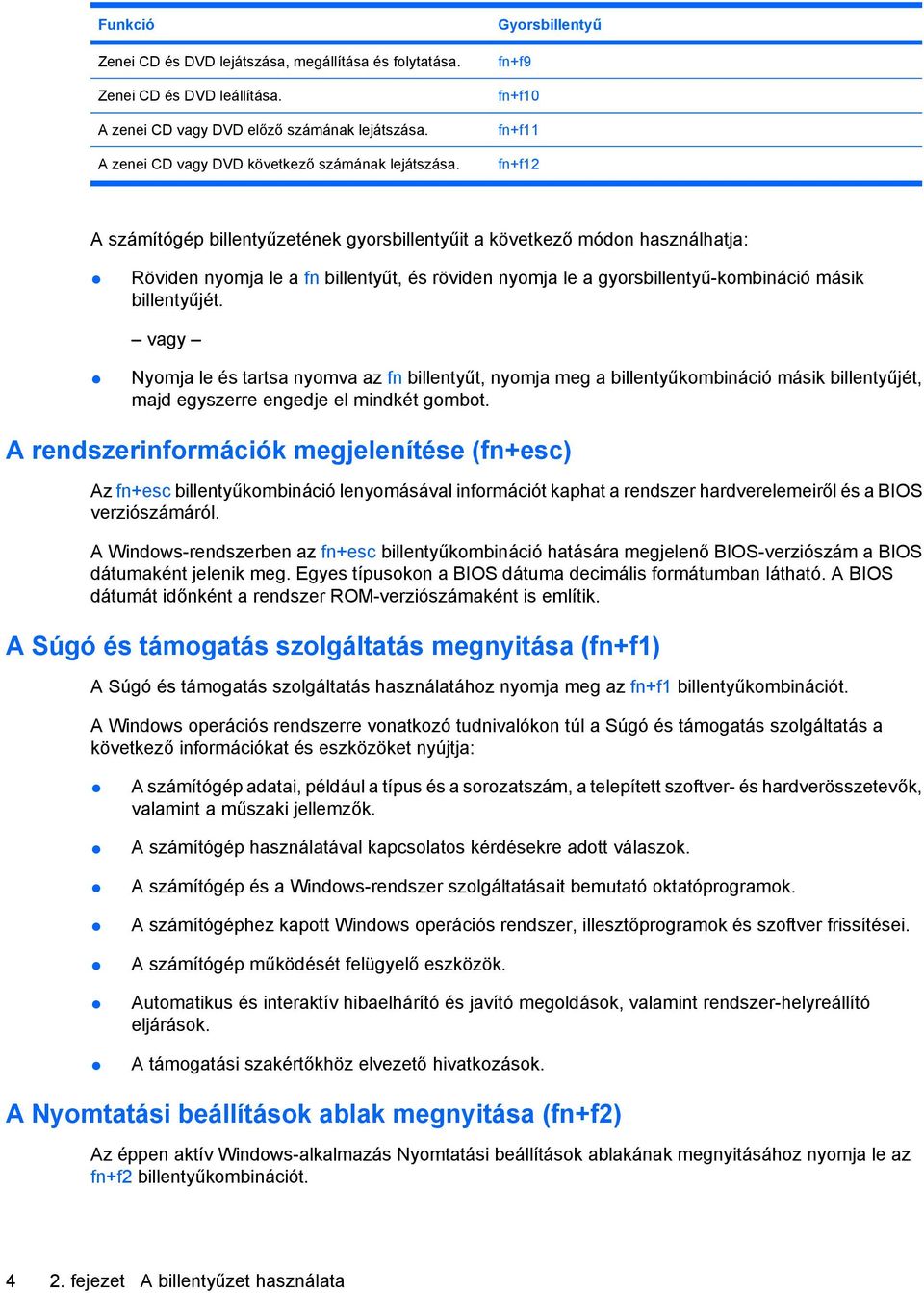 gyorsbillentyű-kombináció másik billentyűjét. vagy Nyomja le és tartsa nyomva az fn billentyűt, nyomja meg a billentyűkombináció másik billentyűjét, majd egyszerre engedje el mindkét gombot.