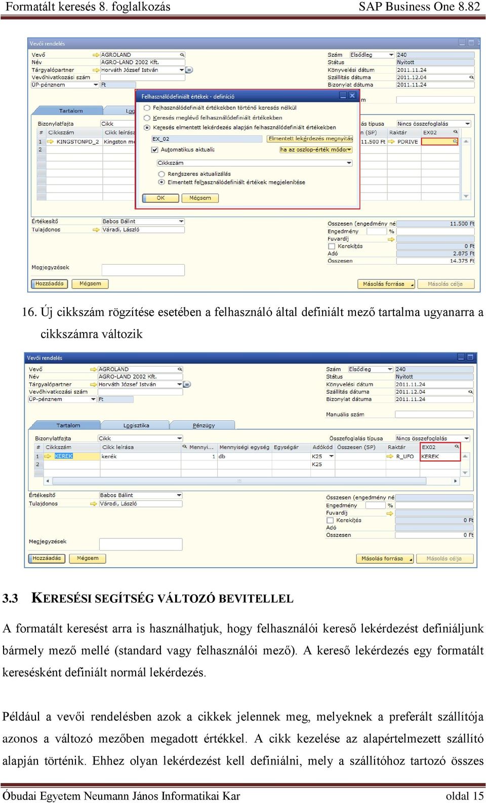 felhasználói mező). A kereső lekérdezés egy formatált keresésként definiált normál lekérdezés.