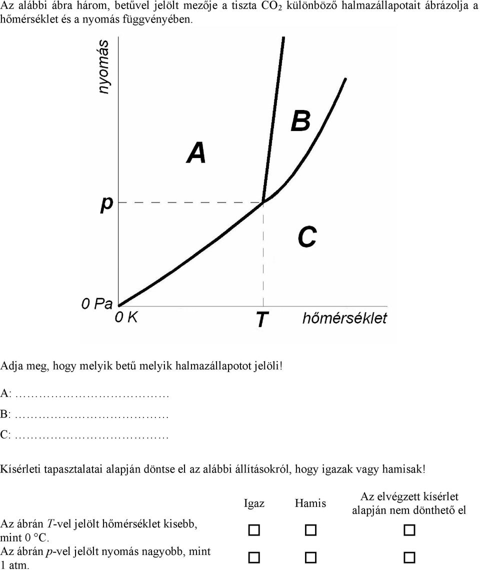 A: B: C: Kísérleti tapasztalatai alapján döntse el az alábbi állításokról, hogy igazak vagy hamisak!