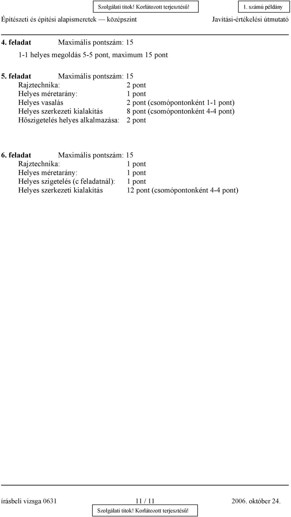 szerkezeti kialakítás 8 pont (csomópontonként 4-4 pont) Hőszigetelés helyes alkalmazása: 2 pont 6.