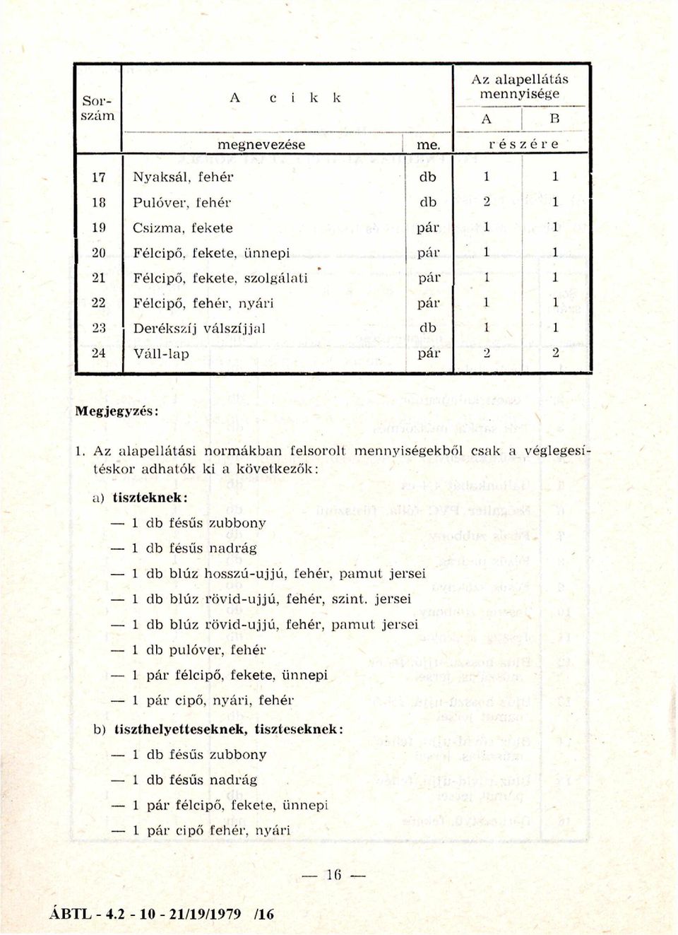 Derékszíj válszíjjal db 1 1 24 V áll-lap pár 2 2 Megjegyzés: 1.