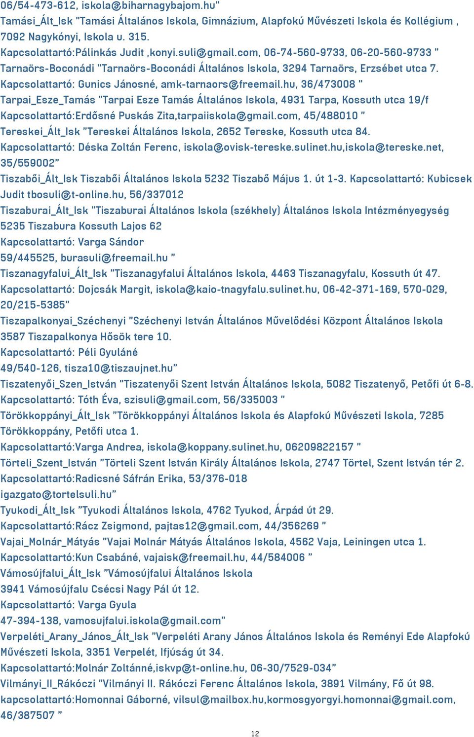 hu, 36/473008 Tarpai_Esze_Tamás Tarpai Esze Tamás Általános Iskola, 4931 Tarpa, Kossuth utca 19/f Kapcsolattartó:Erdősné Puskás Zita,tarpaiiskola@gmail.