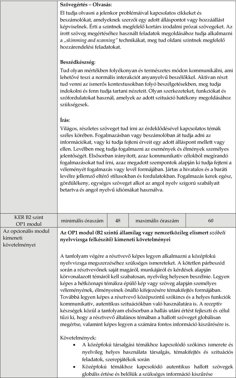 Az írott szöveg megértéséhez használt feladatok megoldásához tudja alkalmazni a skimming and scanning technikákat, meg tud oldani szintnek megfelelő hozzárendelési feladatokat.