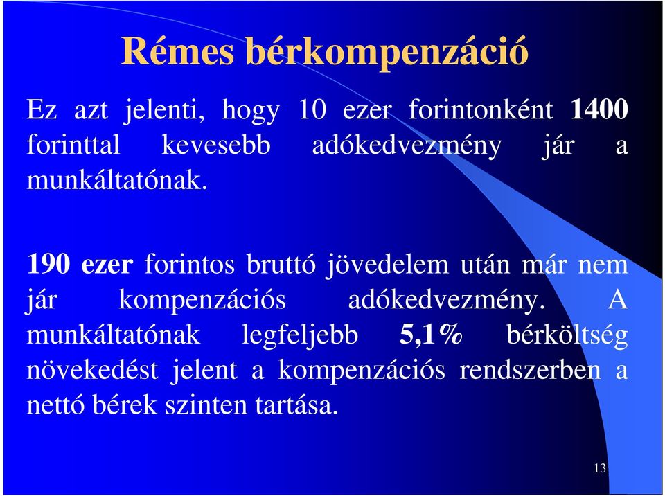 190 ezer forintos bruttó jövedelem után már nem jár kompenzációs adókedvezmény.