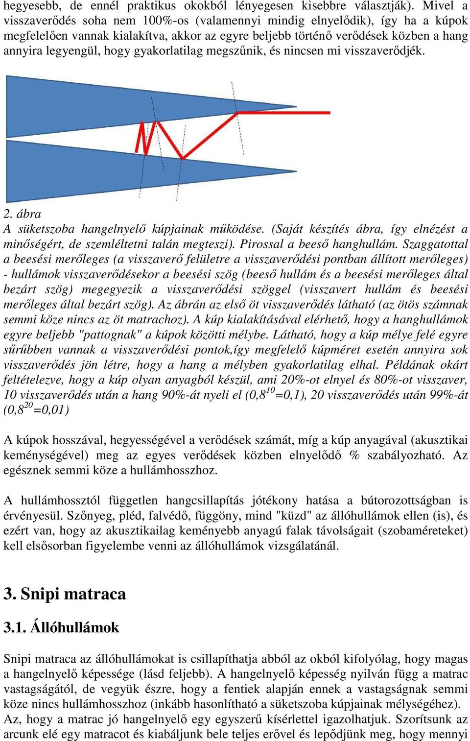 gyakorlatilag megszűnik, és nincsen mi visszaverődjék. 2. ábra A süketszoba hangelnyelő kúpjainak működése. (Saját készítés ábra, így elnézést a minőségért, de szemléltetni talán megteszi).