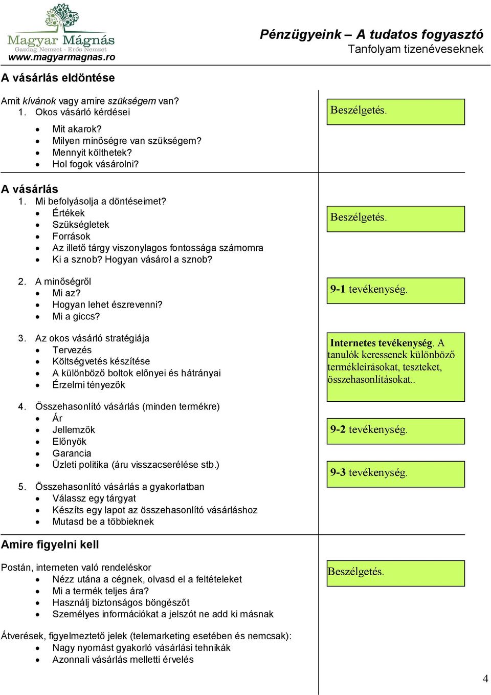 Mi a giccs? 3. Az okos vásárló stratégiája Tervezés Költségvetés készítése A különböző boltok előnyei és hátrányai Érzelmi tényezők 4.