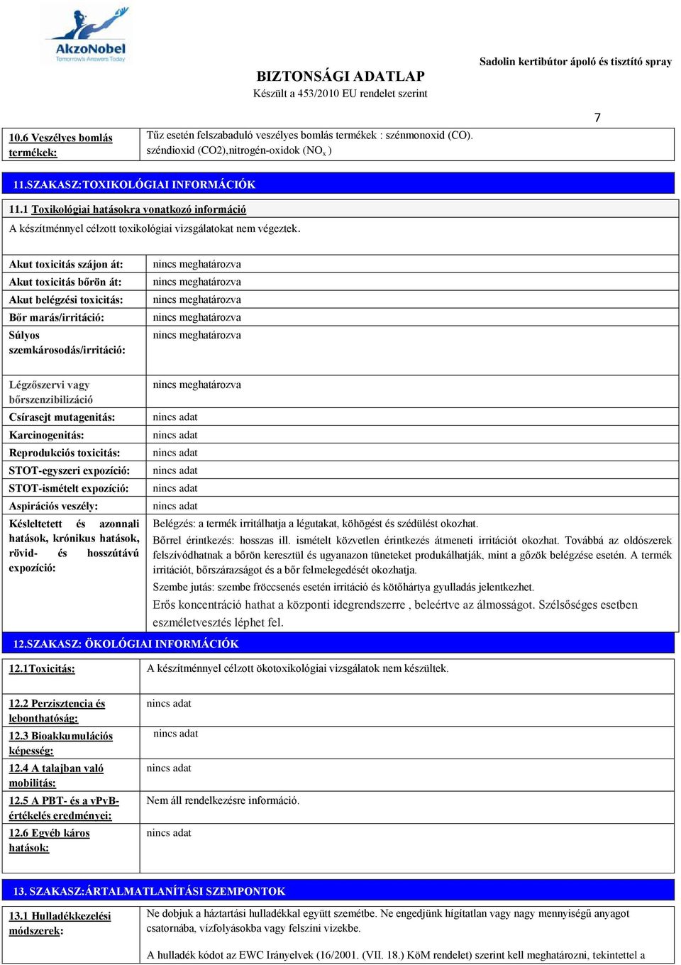 Akut toxicitás szájon át: Akut toxicitás bőrön át: Akut belégzési toxicitás: Bőr marás/irritáció: Súlyos szemkárosodás/irritáció: Légzőszervi vagy bőrszenzibilizáció Csírasejt mutagenitás: