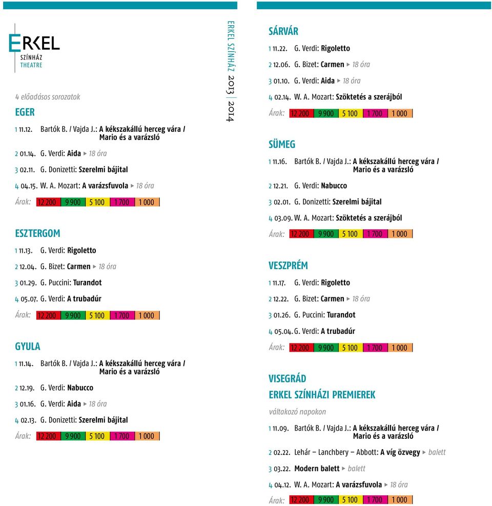 . G. Verdi: Nabucco 00 00 00 00 000 0.0. G. Donizetti: Szerelmi bájital esztergom.. G. Verdi: Rigoletto.0. G. Bizet: Carmen óra 0.. G. Puccini: Turandot 0.0. G. Verdi: A trubadúr GYULA.. Bartók B.