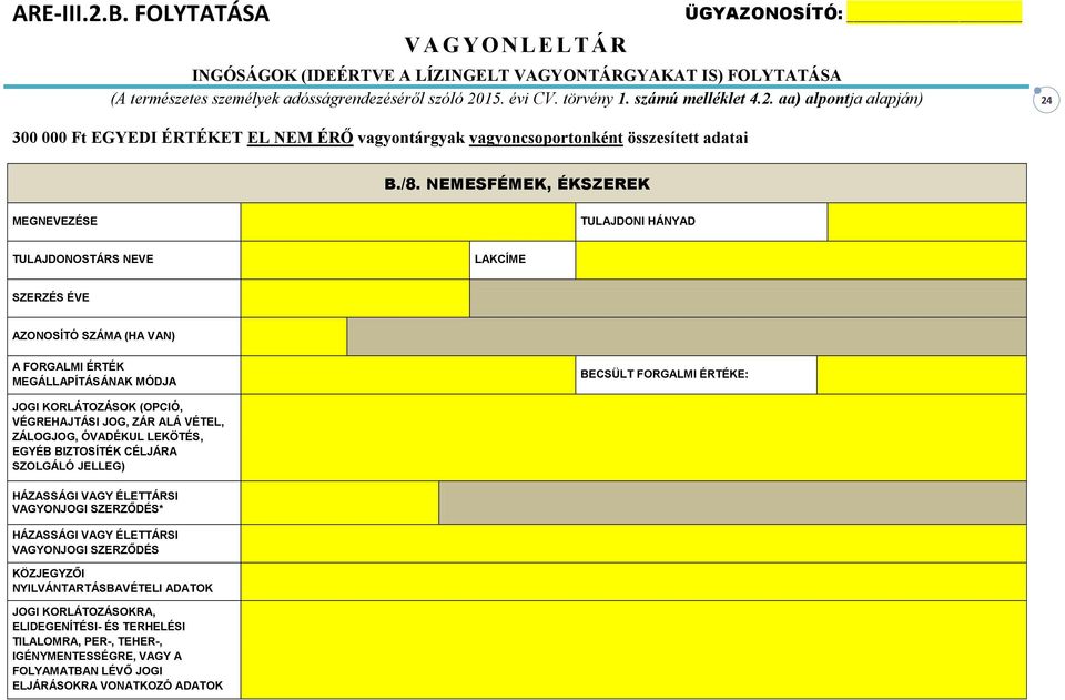 KORLÁTOZÁSOK (OPCIÓ, VÉGREHAJTÁSI JOG, ZÁR ALÁ VÉTEL, ZÁLOGJOG, ÓVADÉKUL LEKÖTÉS, EGYÉB BIZTOSÍTÉK CÉLJÁRA SZOLGÁLÓ JELLEG) VAGYONJOGI SZERZŐDÉS* VAGYONJOGI SZERZŐDÉS KÖZJEGYZŐI NYILVÁNTARTÁSBAVÉTELI