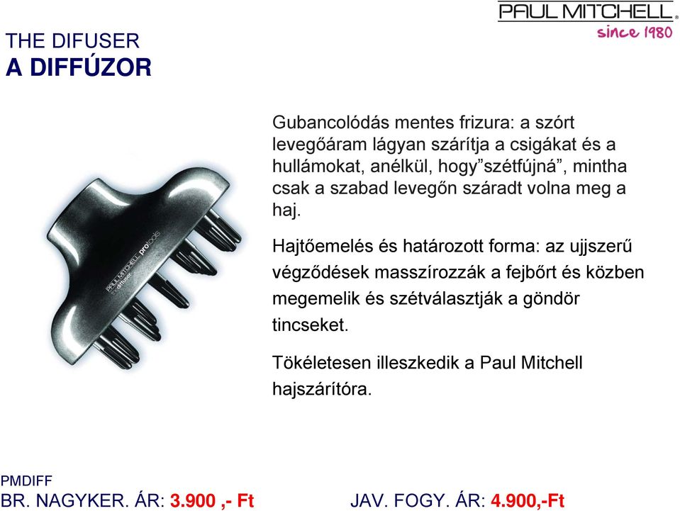 Hajtőemelés és határozott forma: az ujjszerű végződések masszírozzák a fejbőrt és közben megemelik és
