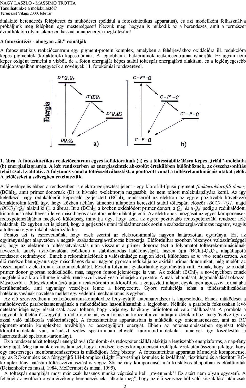 A fotoszintézis - ahogyan ők" csinálják A fotoszintetikus reakciócentrum egy pigment-protein komplex, amelyben a fehérjevázhoz oxidációra ill. redukcióra képes pigmentek (kofaktorok) kapcsolódnak.