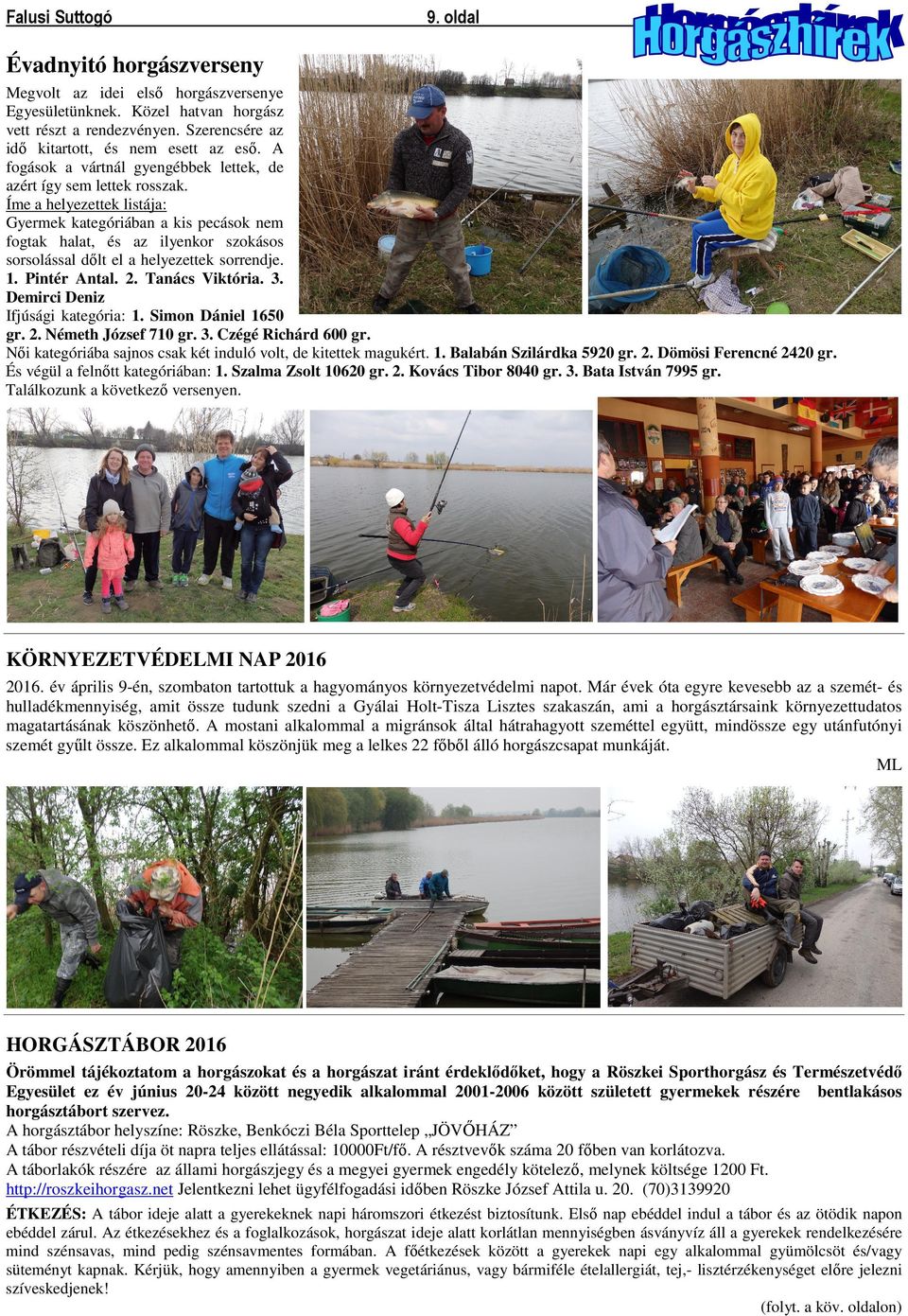 Íme a helyezettek listája: Gyermek kategóriában a kis pecások nem fogtak halat, és az ilyenkor szokásos sorsolással dőlt el a helyezettek sorrendje. 1. Pintér Antal. 2. Tanács Viktória. 3.