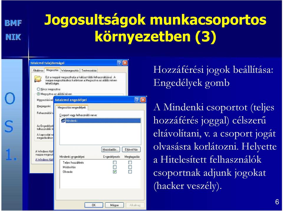 joggal) célszerő eltávolítani, v. a csoport jogát olvasásra korlátozni.