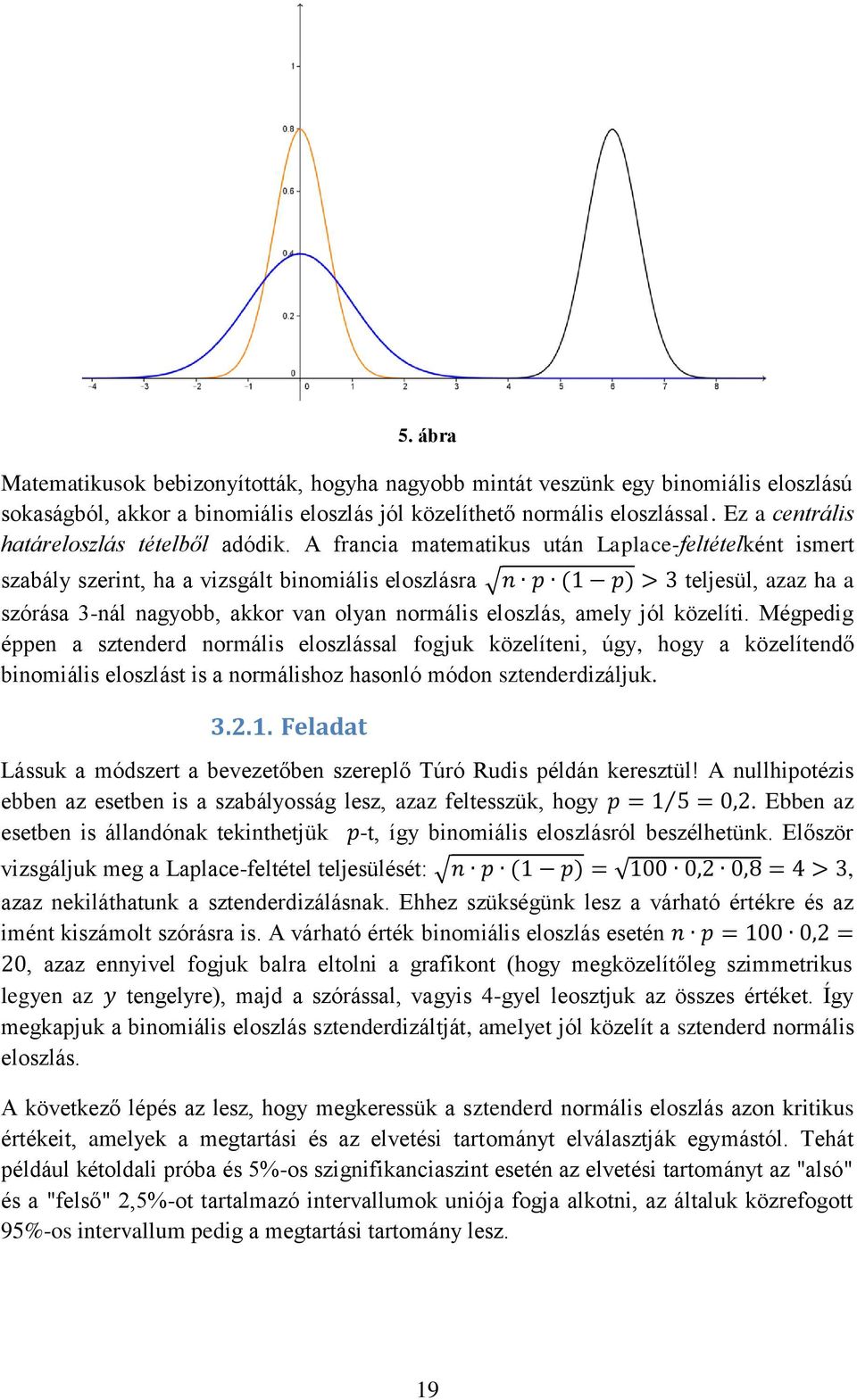 A francia matematikus után Laplace-feltételként ismert szabály szerint, ha a vizsgált binomiális eloszlásra teljesül, azaz ha a szórása 3-nál nagyobb, akkor van olyan normális eloszlás, amely jól